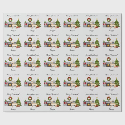 Gele labrador Retriever - feestelijke kerstruimte Cadeaupapier (Vlak)