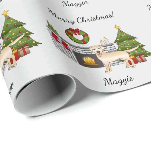 Gele labrador Retriever - feestelijke kerstruimte Cadeaupapier (Rol Hoek)