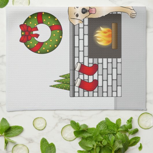 Gele labrador Retriever - feestelijke kerstruimte Theedoek (Gevouwen)