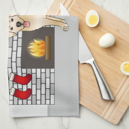 Gele labrador Retriever - feestelijke kerstruimte Theedoek (Quarter Fold)