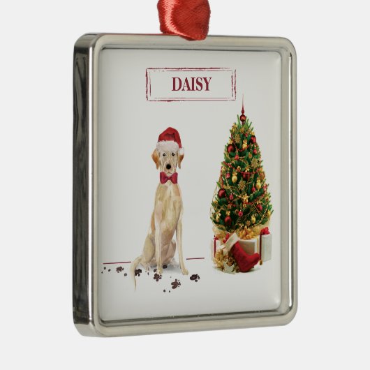 Gele labrador Retriever Funny Kersthond Metalen Ornament (Rechts)