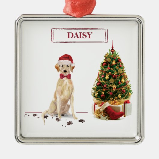 Gele labrador Retriever Funny Kersthond Metalen Ornament (Voorkant)