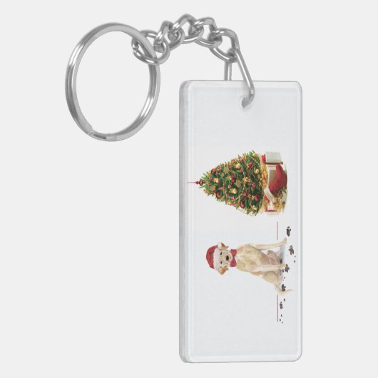 Gele labrador Retriever Funny Kersthond Sleutelhanger (Voorkant Links)
