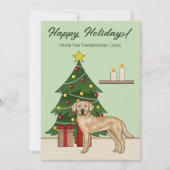 Gele Labrador Retriever Green Feestelijke Kerst Feestdagenkaart (Voorkant)