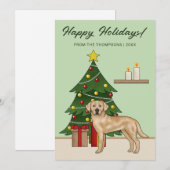 Gele Labrador Retriever Green Feestelijke Kerst Feestdagenkaart (Voorkant / Achterkant)