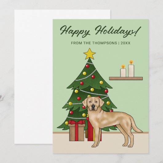 Gele Labrador Retriever Green Feestelijke Kerst Feestdagenkaart (Voorkant / Achterkant)