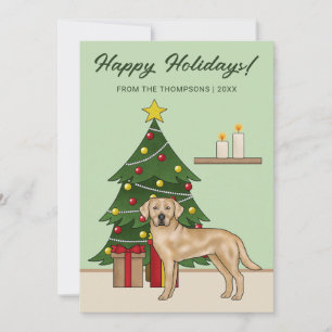 Gele Labrador Retriever Groen Festive Kerstmis Feestdagenkaart