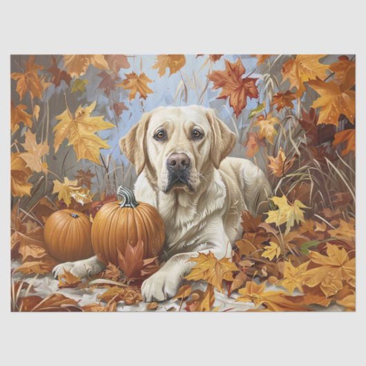 Gele Labrador Retriever Herfst Decoupage Tissuepapier (Voorkant)