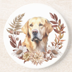 Gele Labrador Retriever Herfst krans Zandsteen Onderzetter
