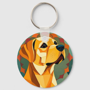 Gele Labrador Retriever Hond Geometrische Kunst Sleutelhanger