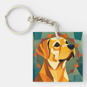 Gele Labrador Retriever Hond Geometrische Kunst Sleutelhanger