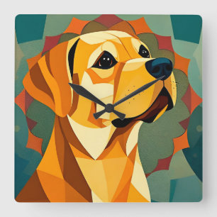 Gele Labrador Retriever Hond Geometrische Kunst Vierkante Klok