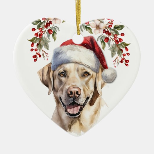 Gele Labrador Retriever Hond Holly krans Keramisch Ornament (Voorkant)