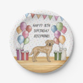 Gele Labrador Retriever Hond Kleurrijke Verjaardag Papieren Bordje (Voorkant)