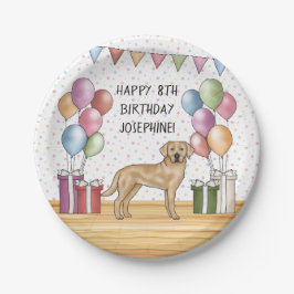 Gele Labrador Retriever Hond Kleurrijke Verjaardag Papieren Bordje