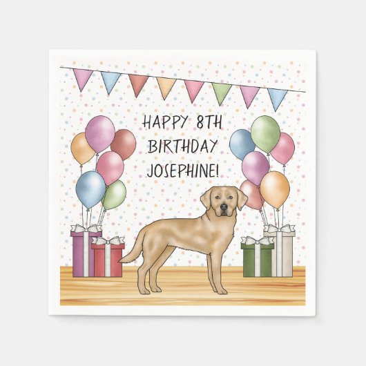 Gele Labrador Retriever Hond Kleurrijke Verjaardag Servet (Voorkant)