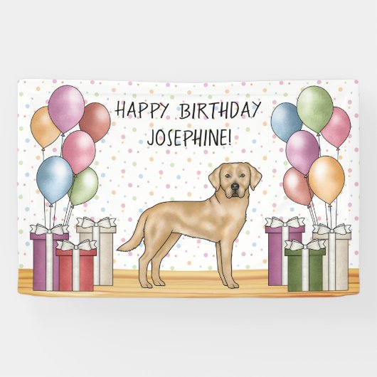 Gele Labrador Retriever Hond Kleurrijke Verjaardag Spandoek (Horizontaal)