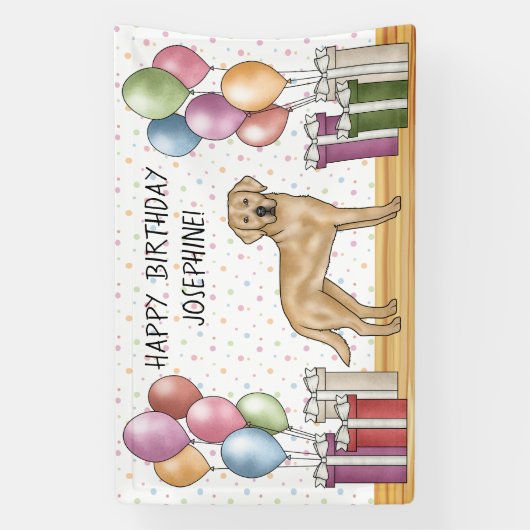 Gele Labrador Retriever Hond Kleurrijke Verjaardag Spandoek (Verticaal)