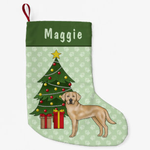 Gele labrador retriever hond met kerstboom kleine kerstsok