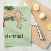 Gele labrador retriever hond met kerstboom theedoek (Quarter Fold)