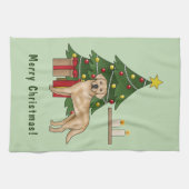 Gele labrador retriever hond met kerstboom theedoek (Horizontaal)