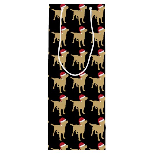 Gele labrador retriever in feestelijke rode kersth wijn cadeautas (Achterkant)