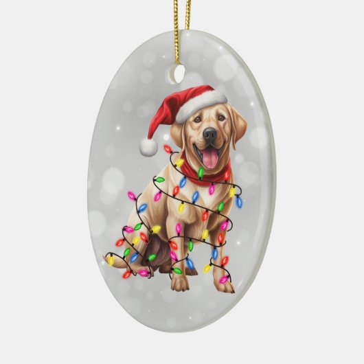 Gele Labrador Retriever in Kerstverlichting Keramisch Ornament (Links)
