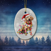 Gele Labrador Retriever in Kerstverlichting Keramisch Ornament