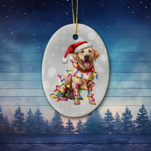 Gele Labrador Retriever in Kerstverlichting Keramisch Ornament