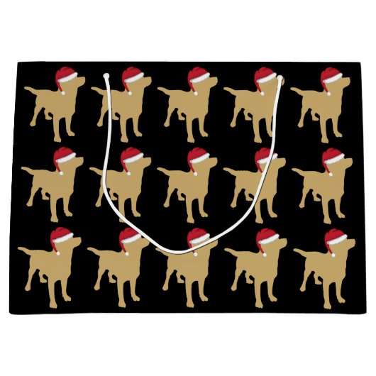 Gele labrador Retriever in Red Santa Hat Groot Cadeauzakje (Voorkant)