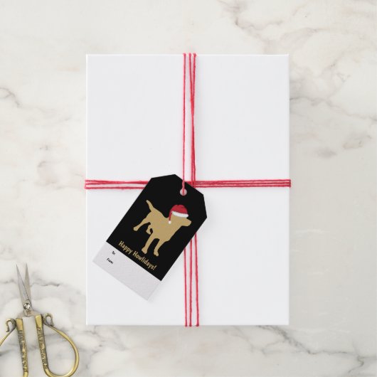 Gele labrador Retriever in Santa Hat Kerstmis Cadeaulabel (Met Touw)