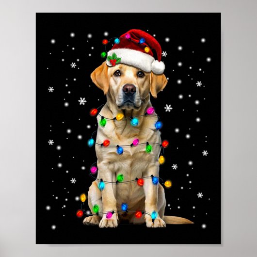 Gele Labrador Retriever Kerstboom Licht Pyjama Poster (Voorkant)