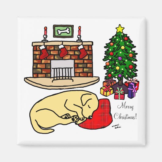 Gele Labrador Retriever Kerstmagneten Magneet (Voorkant)