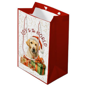 Gele Labrador Retriever Kerstman Medium Cadeauzakje