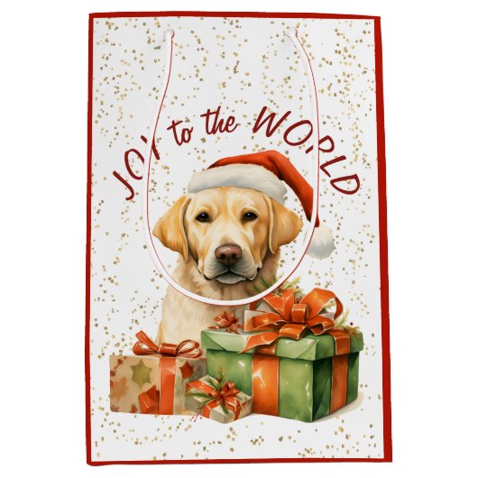 Gele Labrador Retriever Kerstman Medium Cadeauzakje (Voorkant)