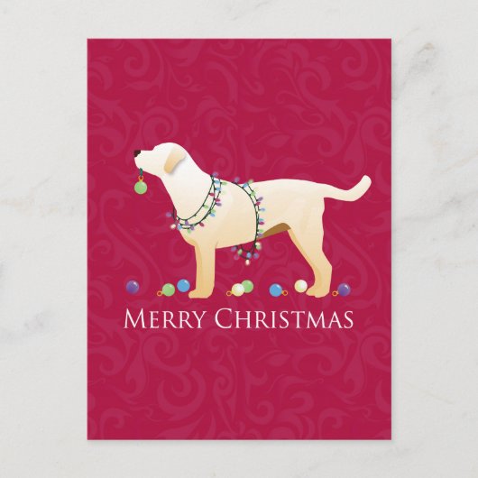 Gele labrador Retriever Merry-kerstdesign Feestdagenkaart (Voorkant)