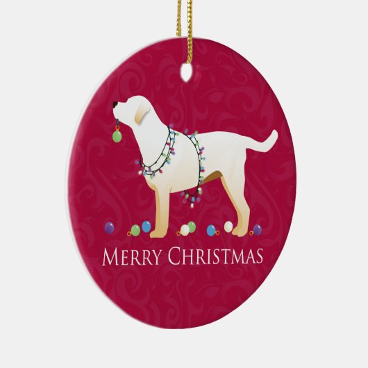 Gele labrador Retriever Merry-kerstdesign Keramisch Ornament (Rechts)