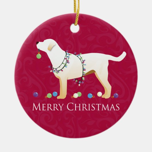 Gele labrador Retriever Merry-kerstdesign Keramisch Ornament (Voorkant)