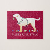 Gele labrador Retriever Merry-kerstdesign Legpuzzel (Horizontaal)