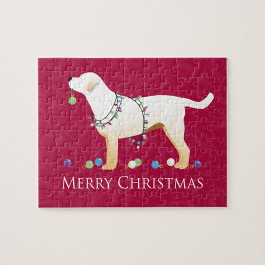 Gele labrador Retriever Merry-kerstdesign Legpuzzel (Horizontaal)