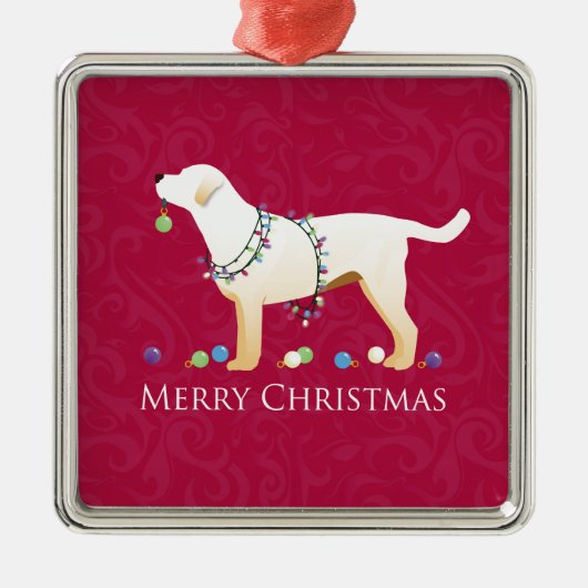 Gele labrador Retriever Merry-kerstdesign Metalen Ornament (Voorkant)