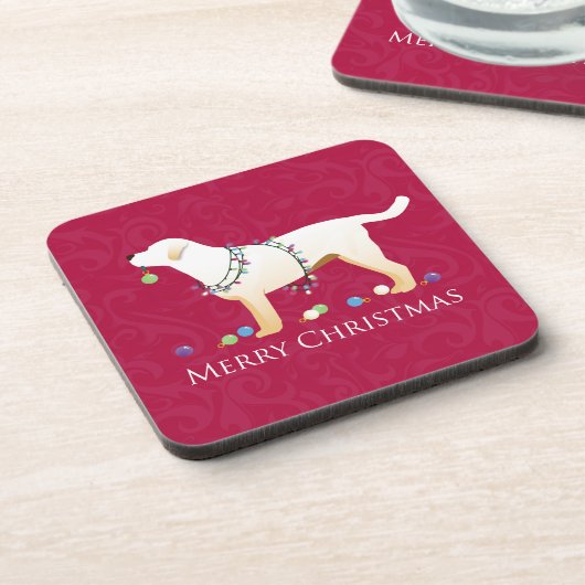 Gele labrador Retriever Merry-kerstdesign Onderzetter (Linkerzijde)