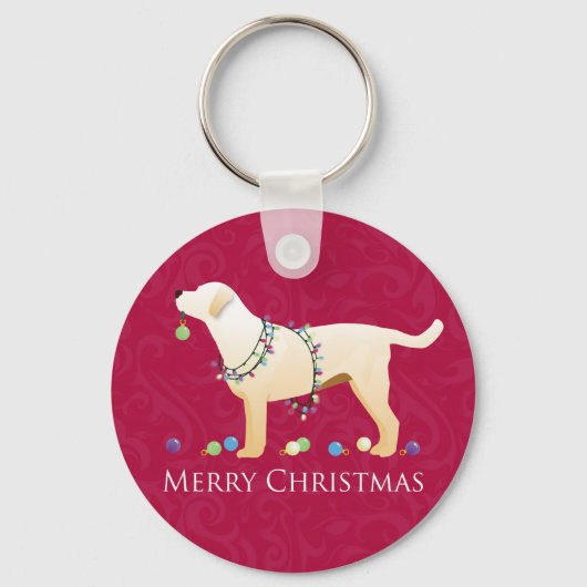 Gele labrador Retriever Merry-kerstdesign Sleutelhanger (Voorkant)
