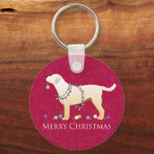 Gele labrador Retriever Merry-kerstdesign Sleutelhanger (Voorkant)