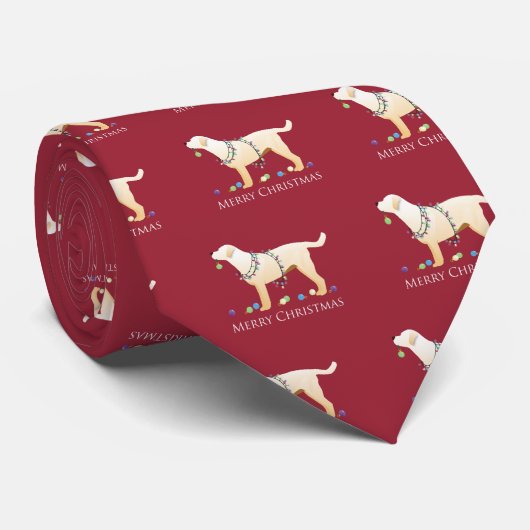 Gele labrador Retriever Merry-kerstdesign Stropdas (Opgerold)