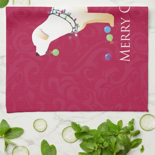 Gele labrador Retriever Merry-kerstdesign Theedoek (Gevouwen)