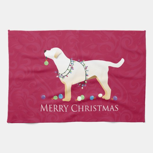 Gele labrador Retriever Merry-kerstdesign Theedoek (Horizontaal)
