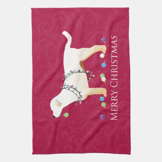 Gele labrador Retriever Merry-kerstdesign Theedoek (Verticaal)