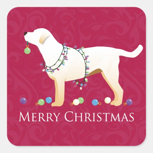 Gele labrador Retriever Merry-kerstdesign Vierkante Sticker (Voorkant)