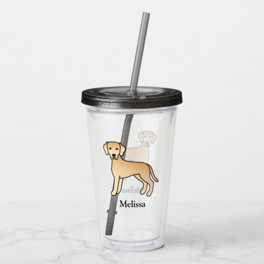 Gele labrador retriever met aangepaste naam acryl drinkbeker (Achterkant)